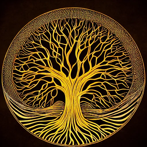 Image similar to abstract drawing of the holy golden tree of life, cinematic, ultra detailed