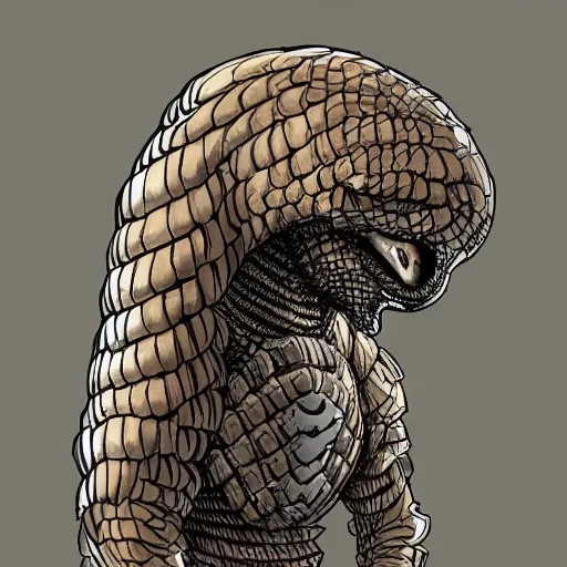 Image similar to a cyborg alien pangolin. highly detailed. staning upright. white and gold scalea. digital ink. far future. award winning artstation