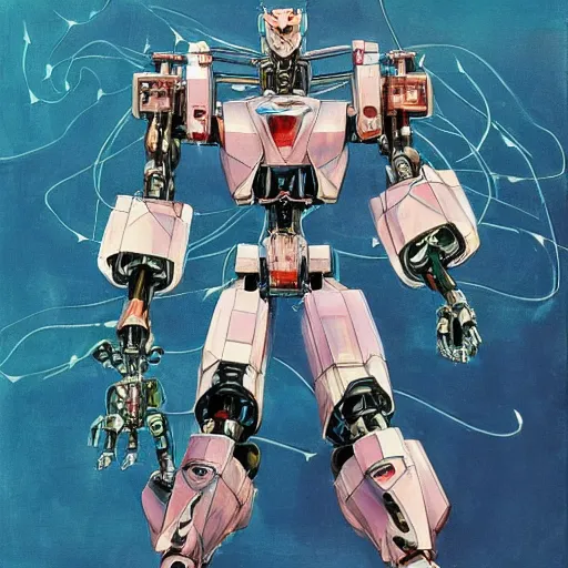Image similar to portrait of a wired mecha robot in a sailor moon pose, oil on canvas by dave mckean and yoji shinkawa and james jean