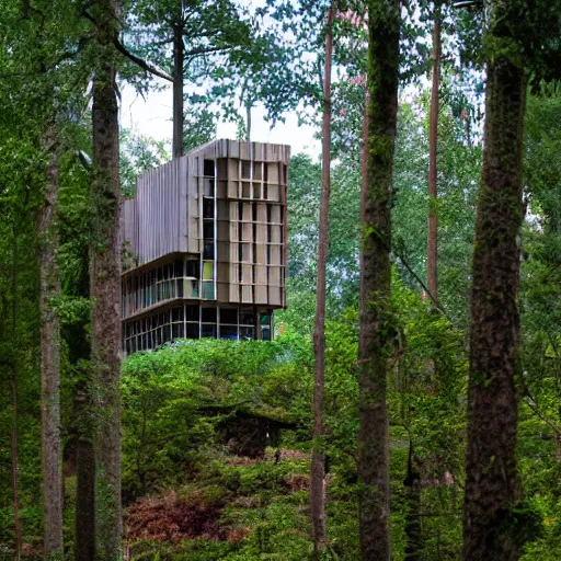 Image similar to a building in the middle of a forest, architecture