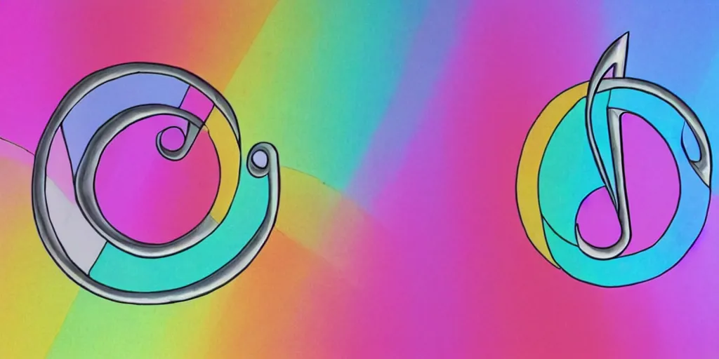 Image similar to a treble clef staff of complex musical notes and orchestral notation flowing from a prism pastel rainbow, comic book panel background, pink and grey muted colors, faded grey muted pastel colors, in the style of Pink Floyd Dark Side of the Moon