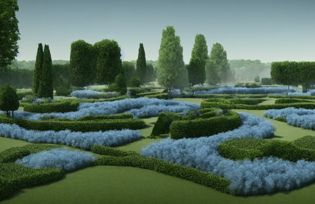 Image similar to form has depth as well as width and height. three - dimensional form is the basis royal garden design by andre le notre umbrian hills dissolving into mist under a limpid blue sky implicit link is made between render by gregory crewdson