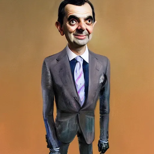 Image similar to Mr bean fashion, gucci catwalk, oil painting, digital art, ultradetailed, artstation