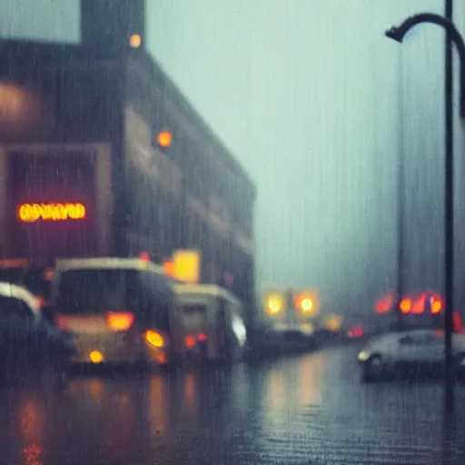 Prompt: gloomy and morbid city scene with a neon sign on the wall, cinematic, blurry, raindrops