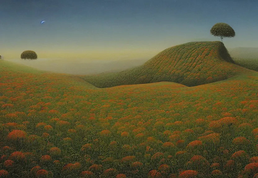 Image similar to sri lankan landscape, painting by zdzisław beksinski,