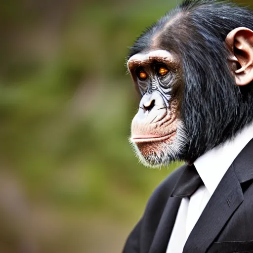 Image similar to chimpanzee wearing a suit and tie, ready for a meeting