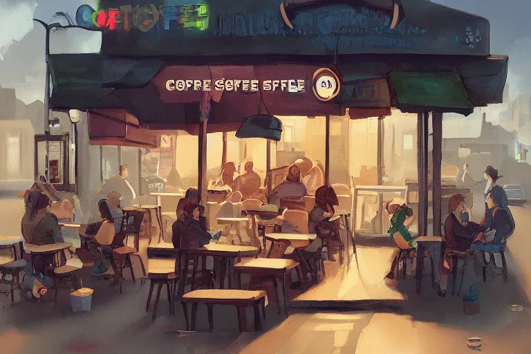 Image similar to street coffee shop, by loish trending on artstation deviantart