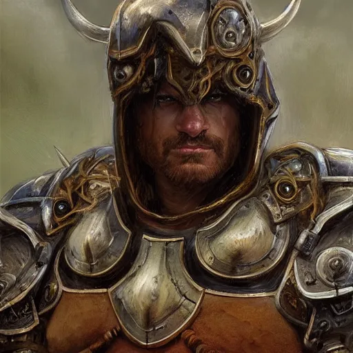 Image similar to cow warrior as a realistic fantasy knight, closeup portrait art by donato giancola and greg rutkowski, realistic face, digital art, trending on artstation, symmetry!!