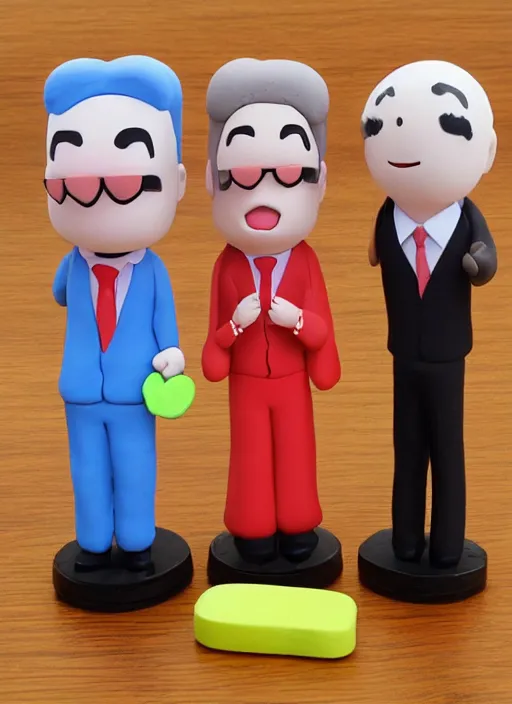 Image similar to money cartoon character with suit, 3 d clay figure, kawaii