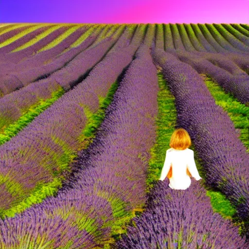 Image similar to lavender field in provence at sunset with a cat sitting in foreground