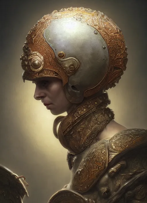 Image similar to Helmet of a forgotten Deity, ivory, copper elements, extremly detailed digital painting, in the style of Tomasz Alen Kopera, mystical colors, rim light, beautiful lighting, 8k, stunning scene, raytracing, octane, trending on artstation