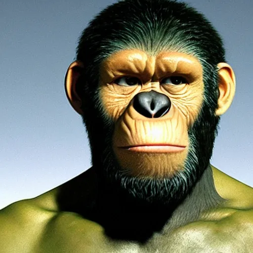 Image similar to cesar from planet of the apes but he looks like andy serkis