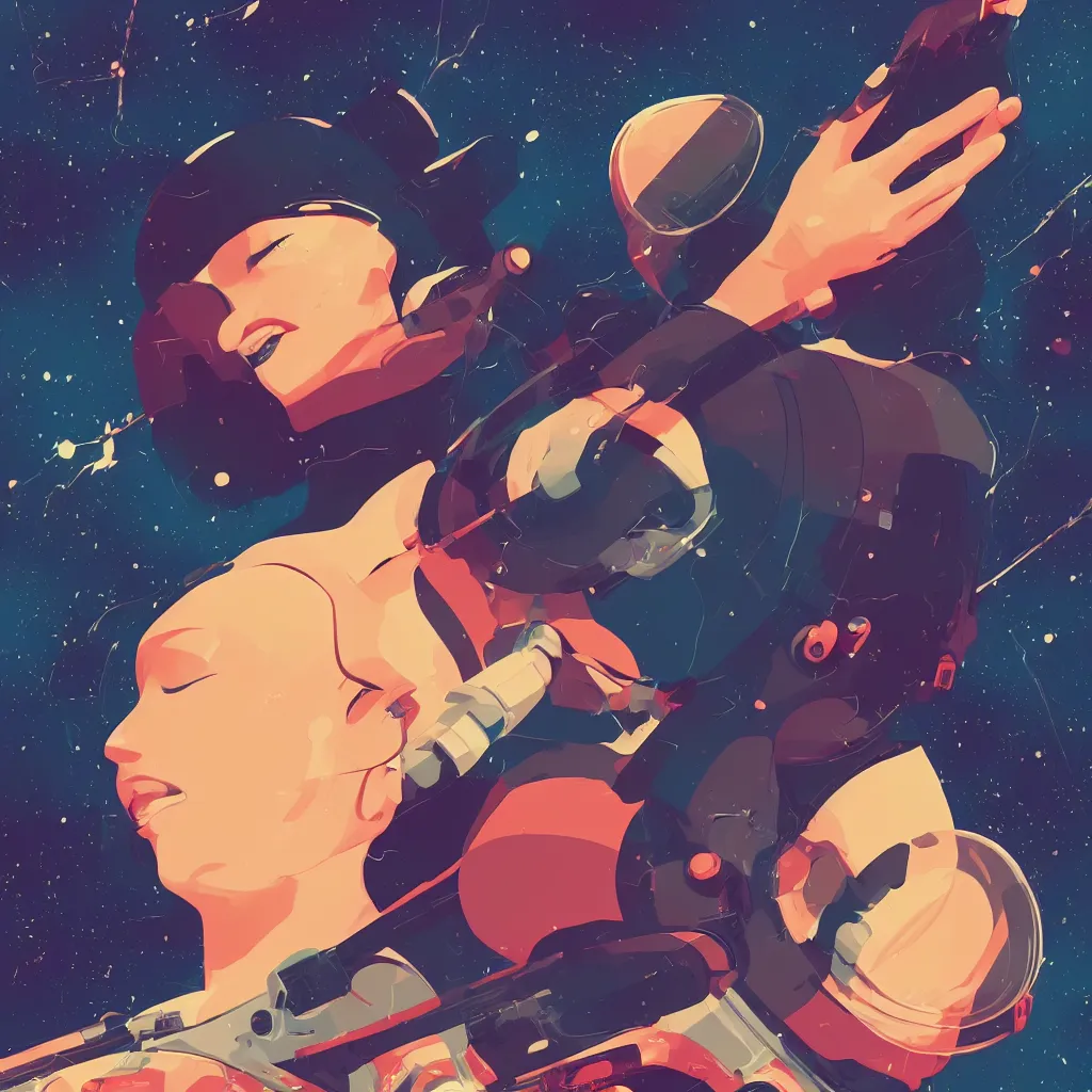 Image similar to woman in space, clean cel shaded vector art. shutterstock. behance hd by lois van baarle, artgerm, helen huang, by makoto shinkai and ilya kuvshinov, rossdraws, illustration