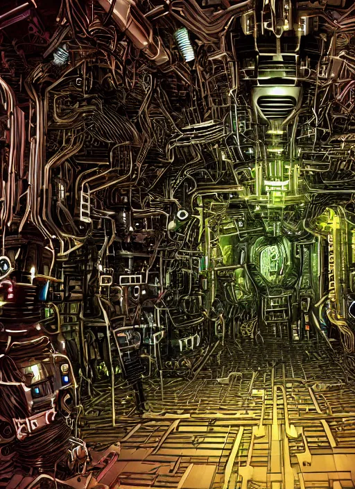 Prompt: photo of a cybernetic dungeon