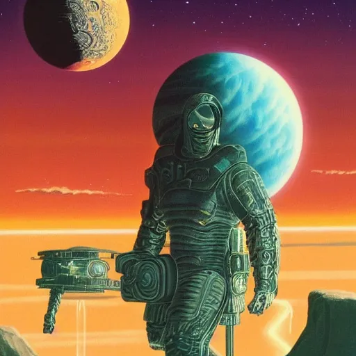 Image similar to 🌍🌎🌏🌒🌓🌔, retro sci - fi fantasy art, crisp, clear, wallpaper