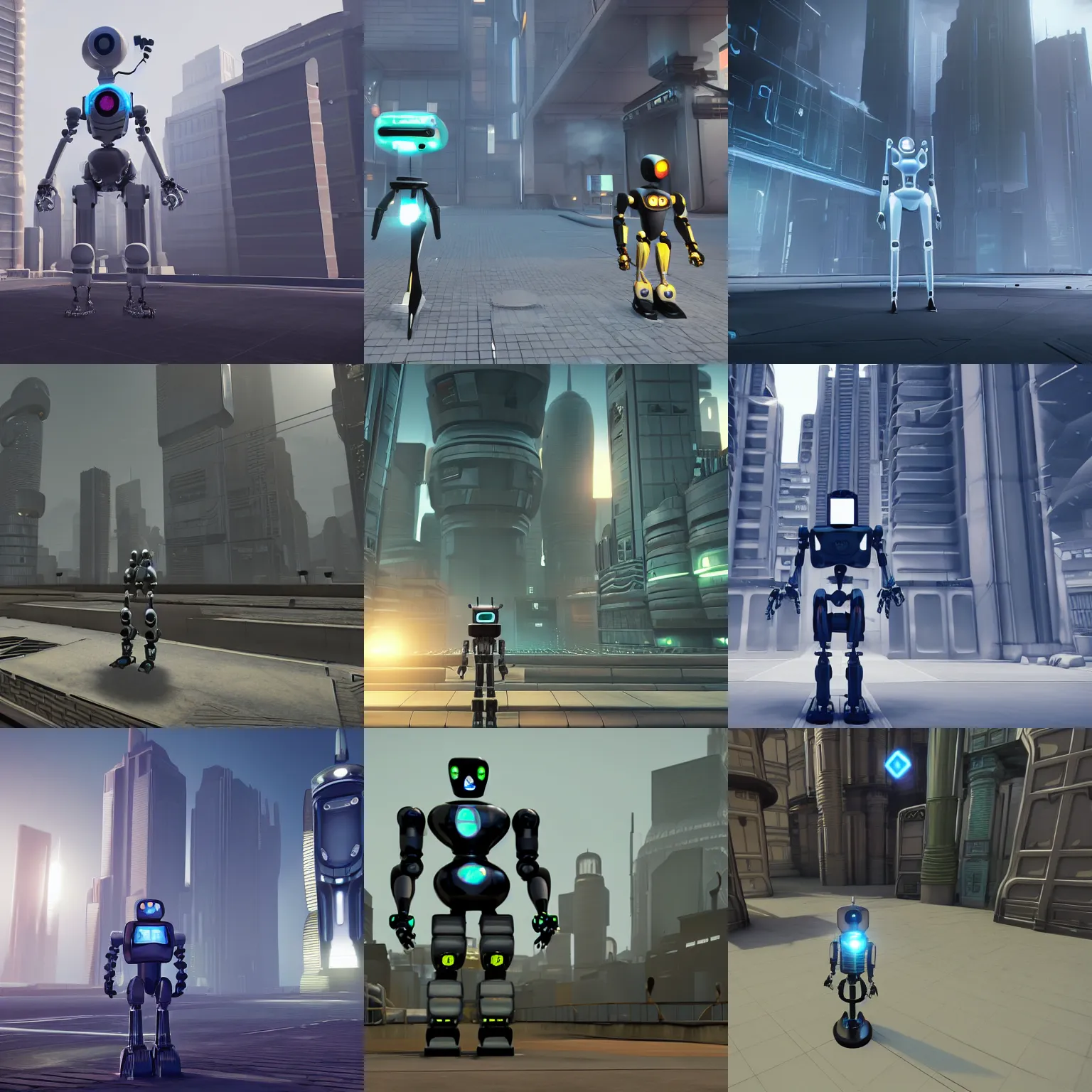 Prompt: robot standing in futuristic city, unity engine
