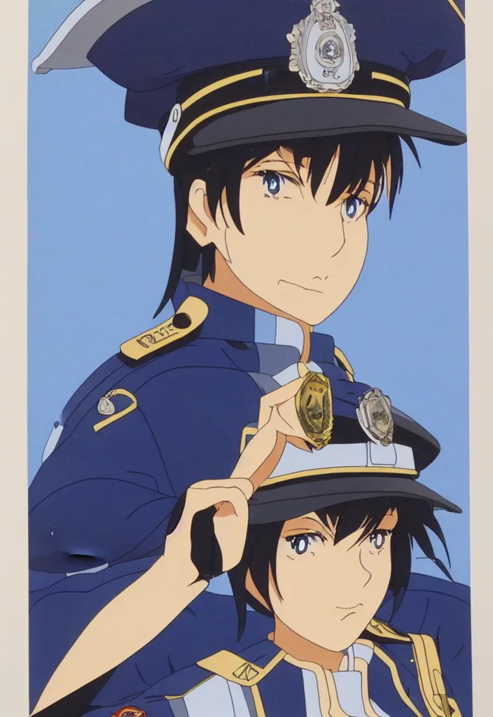 Image similar to a police woman, animation cel for anime movie, designed by haruhiko mikimoto