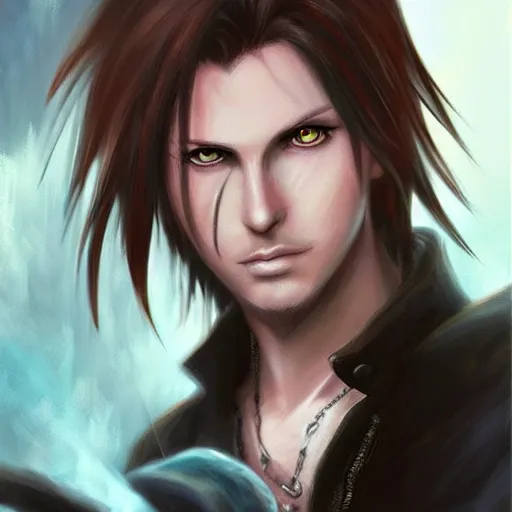 Prompt: portrait of squall from final fantasy viii, matte painting by ross tran, artstation