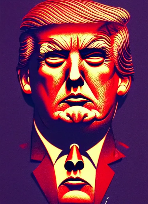 Prompt: risograph of donald trump's grotesque true form revealed, horror, high details, intricate details, by vincent di fate, artgerm julie bell beeple, 1 9 8 0 s, inking, vintage 8 0 s print, screen print