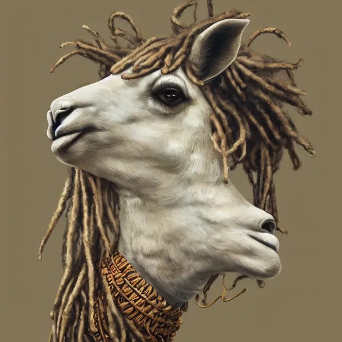 Prompt: llama with dreadlocks, art deco design, by Mandy Jurgens, Ernst Haeckel, James Jean, artstation, concept art