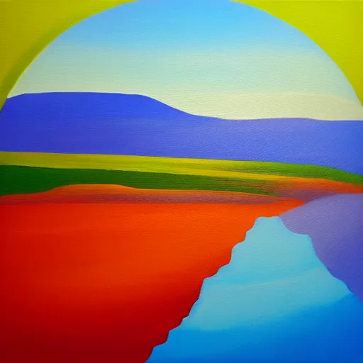 Image similar to landscape acrylic painting on canvas in the style of chris wilmshurst, bold colours