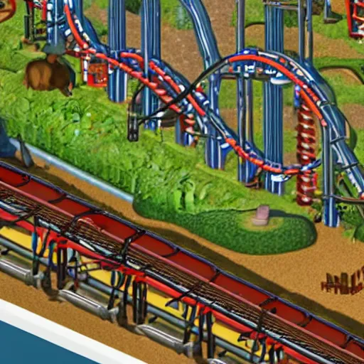 Image similar to alfred e. neumann rides in roller coaster tycoon