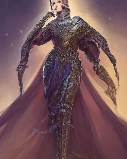 Image similar to a portrait of a muse of beauty, Elspeth Knight Errant, long flowing cape and cowl, silver and gold heavy armor, long magical staff with ruby gems, young female face, rune magic, cinematic top lighting, insanely detailed and intricate, face by wlop, Charlie Bowater, golden ratio, face close up, symmetric, elegant, ornate, luxury, elite, matte painting, MTG, magic the gathering, cinematic, cgsociety, 8k, high resolution, trending on artstation, deviantart and pinterest