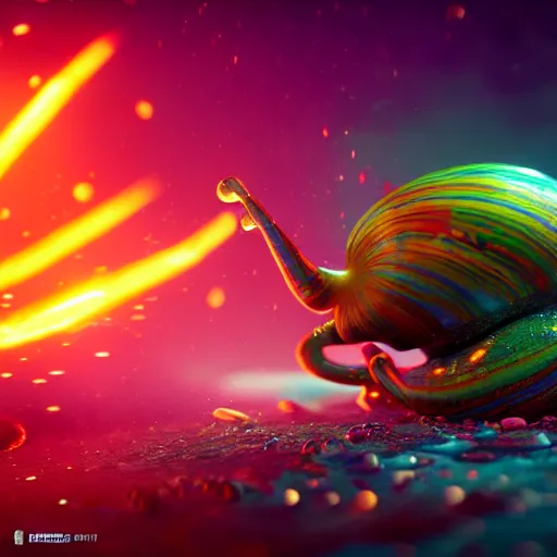 Image similar to beautiful colorful snail fish frog sea-star ant, magic of fire and magic of ice. occult cyberpunk, ancient futuristic, dark art, occult. by Petros Afshar, by artgerm, by Eddie Mendoza, by Peter mohrbacher, octane render, 3d, unreal engine, depth of field, bokeh, motion blur, blur