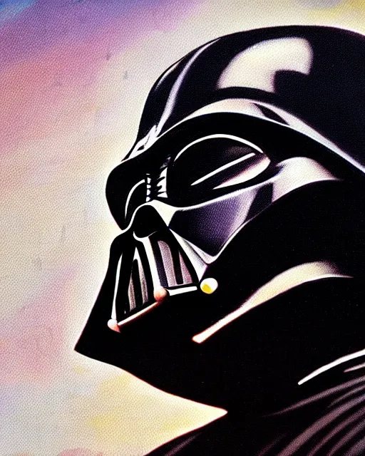 Image similar to enamel painting portrait of darth vader, coruscant background, high production value, intricate details, high resolution, hdr, high definition, masterpiece, realistic, ultrarealistic, highly detailed, hd, sharp focus, non blurry, sharp, smooth