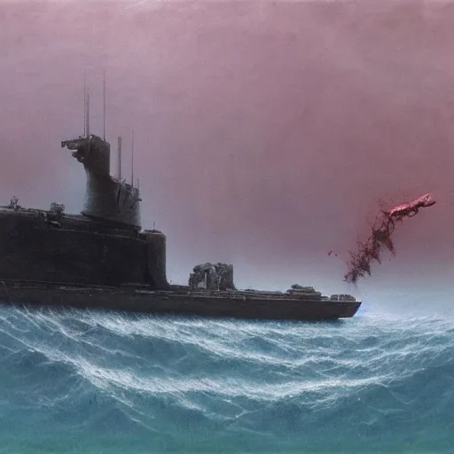 Image similar to underwater rover footage of shipwrecked soviet submarine dark fantasy, intricate, smooth, artstation, Wayne Barlowe, zdislav beksinski