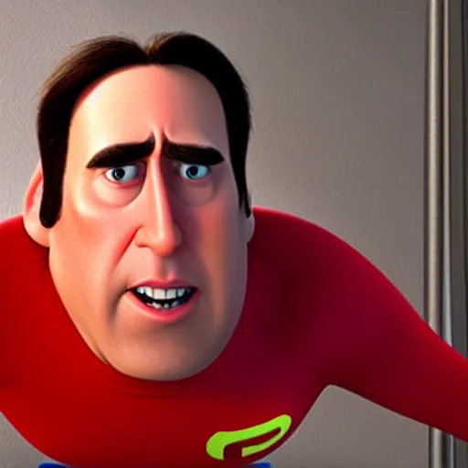 Image similar to nic cage in the incredibles, pixar,
