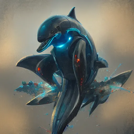 Prompt: concept art by jama jurabaev, brush stroke, robotic dolphin, scifi, cyberpunk, trending on artstation, high quality, extremely detailed