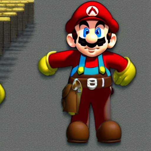 Image similar to mario as prison camp guard marching, wwii, officers uniform, cartoon style, ingame screenshot