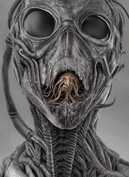 Image similar to photorealistic portrait photograph of a facehugger looking at you with a serious somber expression, twitch tv, disturbing, pronounced cheekbones, strong jaw, depth of field, soft focus, highly detailed, intricate, realistic, national geographic cover, soft glow, textured skin