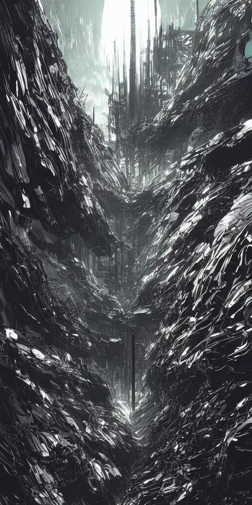 Image similar to tsutomu nihei artificial megastructure dystopian cyberspace construct landscape concept art