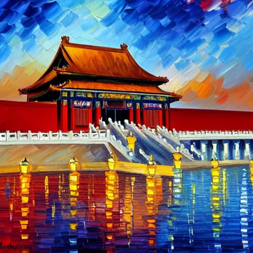 Prompt: a paint of the Forbidden city by leonid afremov.