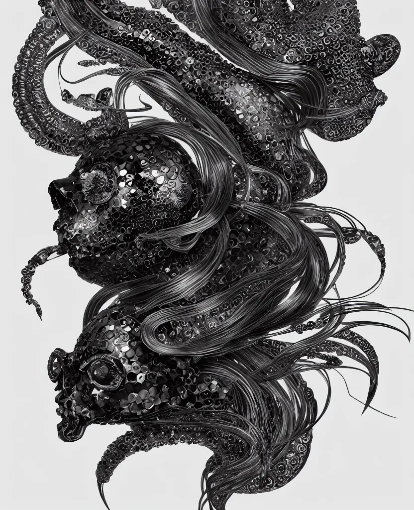 Image similar to fully black background. background hex 000000. goddess princess face close-up portrait ram skull. japanese coloured paper bas relief paper sculpture. jellyfish phoenix head, nautilus, orchid, skull, betta fish, bioluminiscent creatures, intricate artwork by Tooth Wu and wlop and beeple. octane render, trending on artstation, greg rutkowski very coherent symmetrical artwork. cinematic, hyper realism, high detail, octane render, 8k