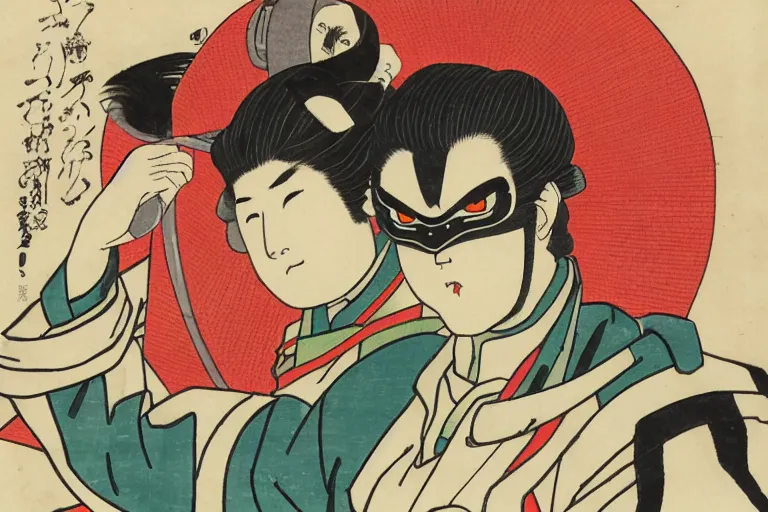 Prompt: Ukiyo-e style Kamen Rider