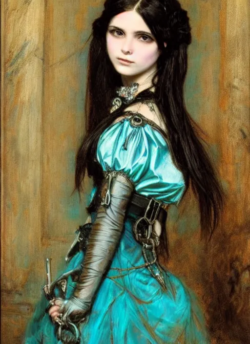 Image similar to ( ( gothic # ) ) princess portrait *. *. by william henry hunt * *, highly detailded, turquoise rust, steampunk, battle angel alita