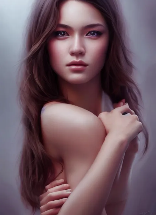 Image similar to photo of a gorgeous young woman in the style of stefan kostic, realistic, sharp focus, 8 k high definition, insanely detailed, intricate, elegant, art by stanley lau and artgerm