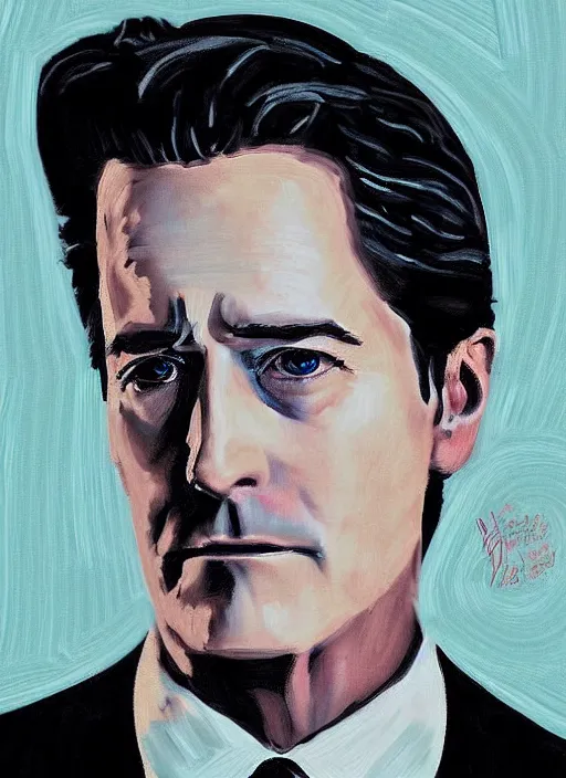 Prompt: portrait of kyle maclachlan as dale cooper by isabella morawetz