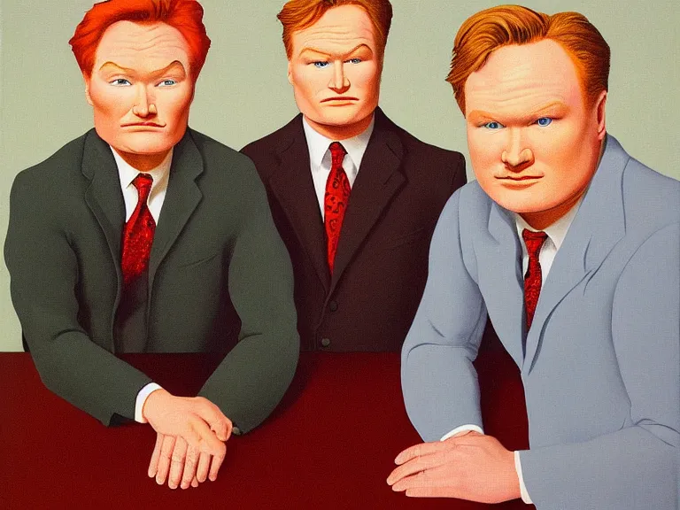 Prompt: Conan O'Brien and Andy Richter painting by rene magritte, high detail, high resolution