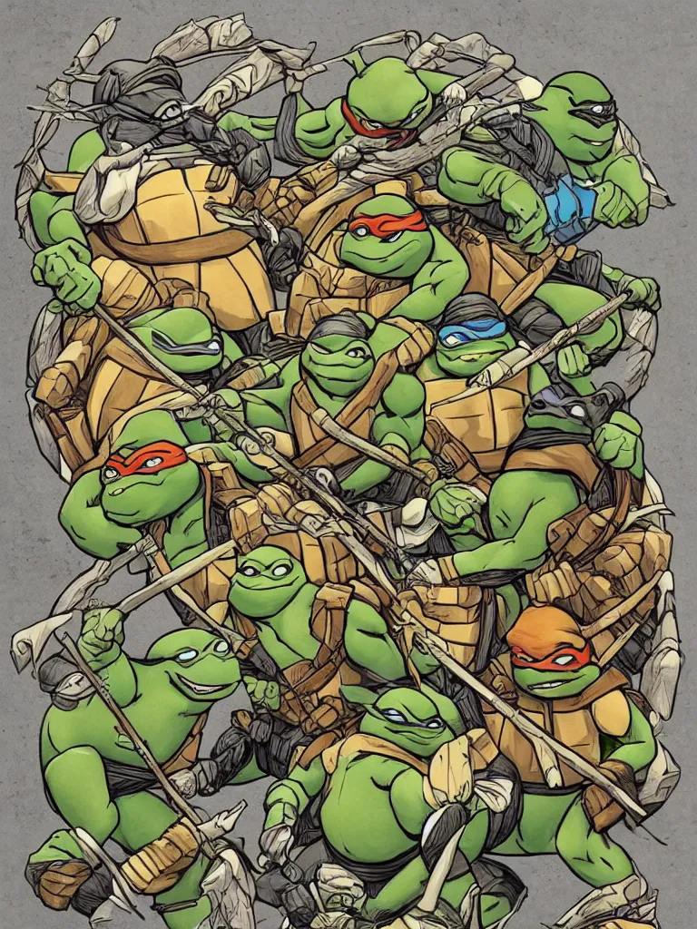 Image similar to art nouveau teenage mutant Ninja turtles