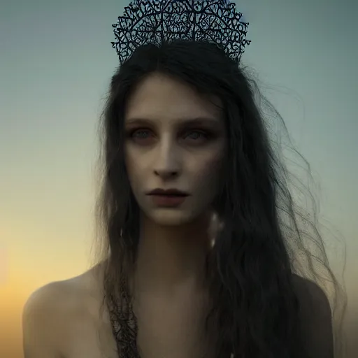 Image similar to photographic portrait of a stunningly beautiful gothic female in soft dreamy light at sunset, by edward robert hughes, annie leibovitz and steve mccurry, david lazar, jimmy nelsson, breathtaking, 8 k resolution, extremely detailed, beautiful, establishing shot, artistic, hyperrealistic, beautiful face, octane render