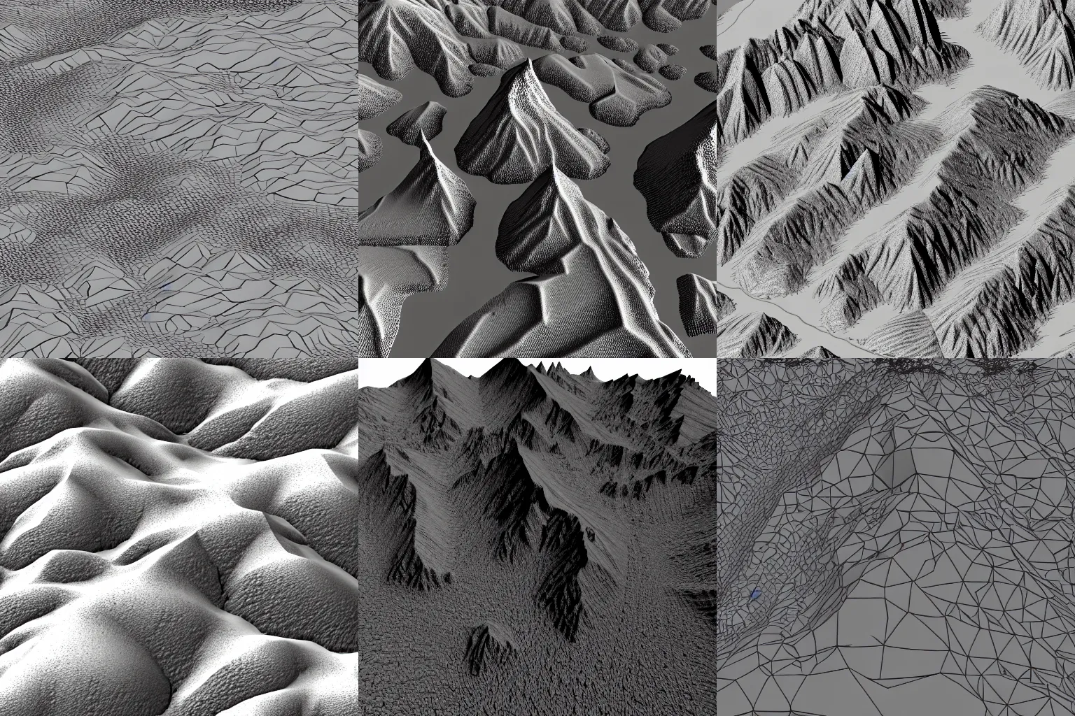 Prompt: overhead view of 2 d heightmap texture, mountain level heightmap, white on black, heightmap terrain data, 2 d, polycount, game terrain data