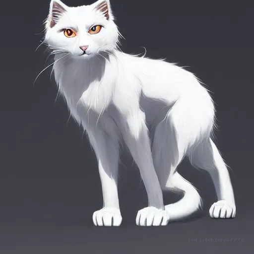 Prompt: highly detailed art of anthro standing white cat!! with black tip of tail, black left paws!!, black right ear!!, furry art, furaffinity, 8 k, unreal engine, art by artgerm, greg rutkowski, makoto shinkai and lois van baarle, standing on 2 legs