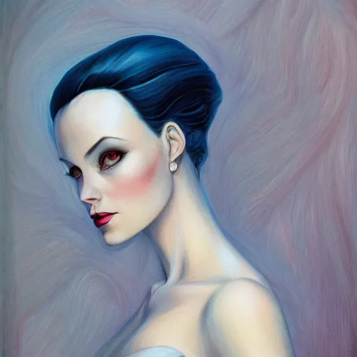 Image similar to a streamline moderne portrait in the style of anna dittmann and donato giancola and charles dulac.