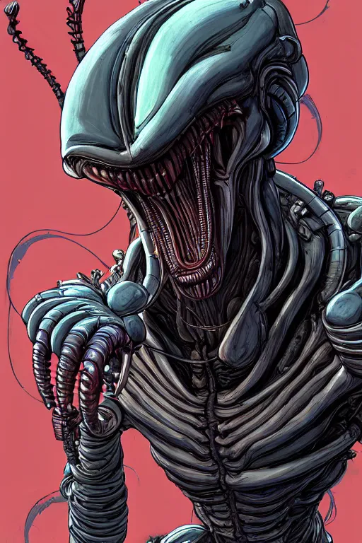 Prompt: a study of cell shaded portrait of a alien Xenomorph as Borderlands 3 concept art, llustration, post grunge, concept art by josan gonzales and wlop, by james jean, Victo ngai, David Rubín, Mike Mignola, Laurie Greasley, highly detailed, sharp focus, alien, Trending on Artstation, HQ, deviantart, art by artgem