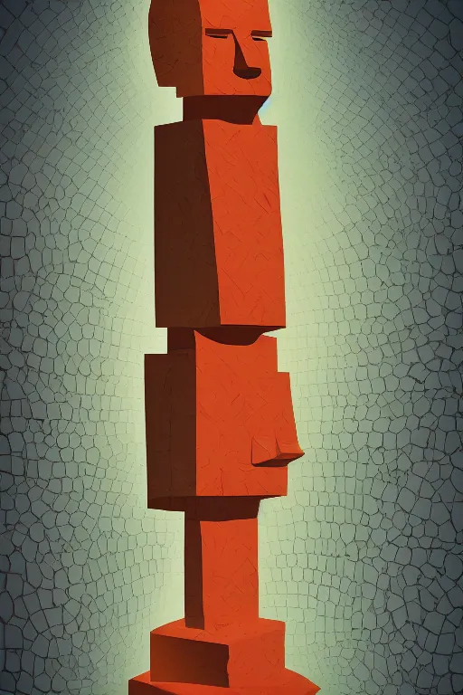 Image similar to cubist moai statue cutout digital illustration cartoon colorful beeple