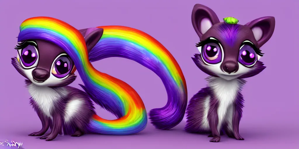 Image similar to 3 d purple - colored littlest pet shop purple raccoon, accessories, glittery wedding, ice cream, gothic, raven, rainbow, smiling, forest, moon, stars, master painter and art style of noel coypel, art of emile eisman - semenowsky, art of edouard bisson